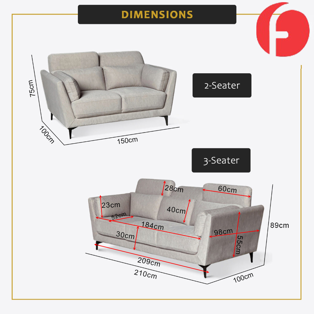 Daisy 2/3-Seater Sofa Adjustable Head-Rest High Density Foam w/ PetFriendly Options