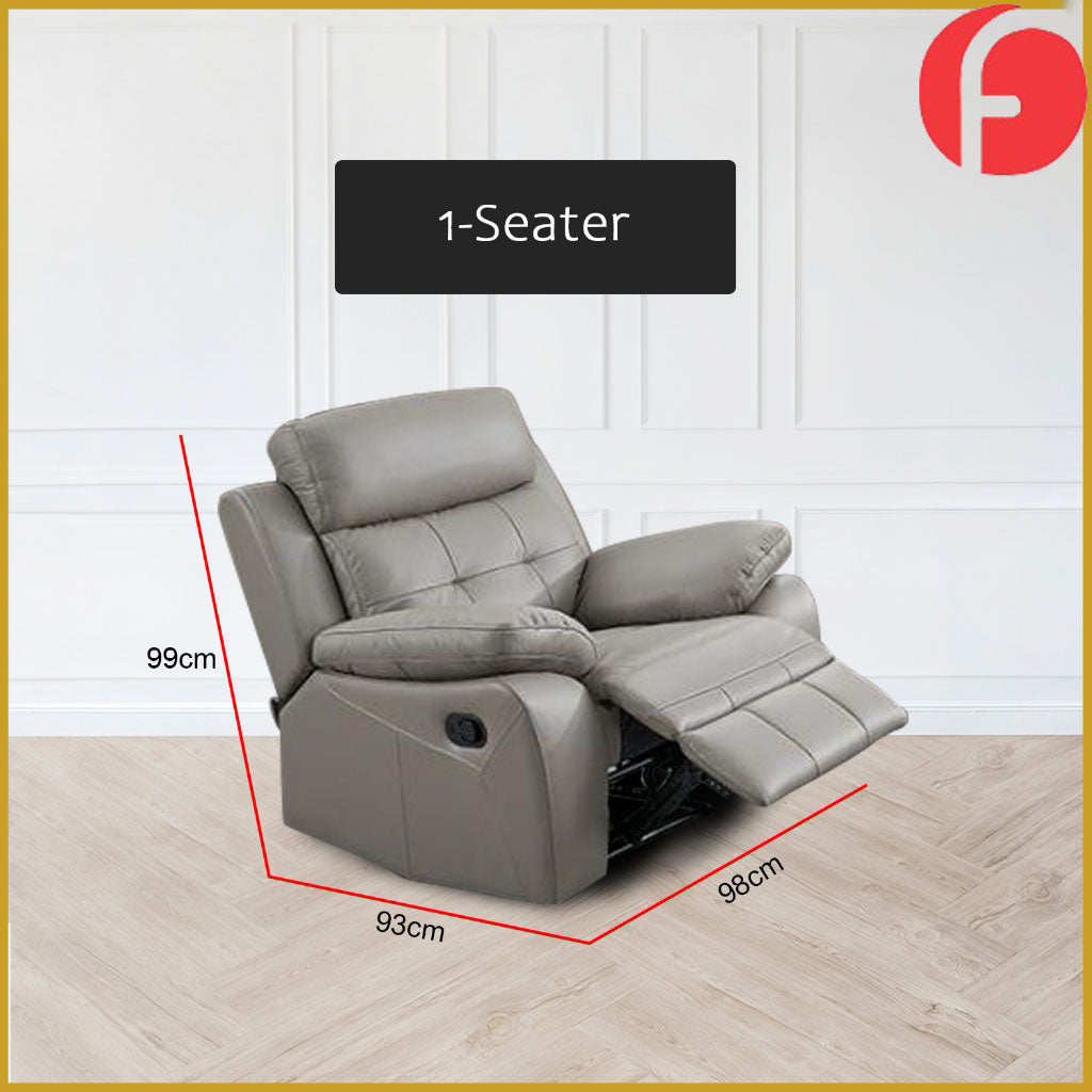 Callie 1/2/3-Seater Full Leather Cowhide Sofa All Seat Recliner in Grey Colour