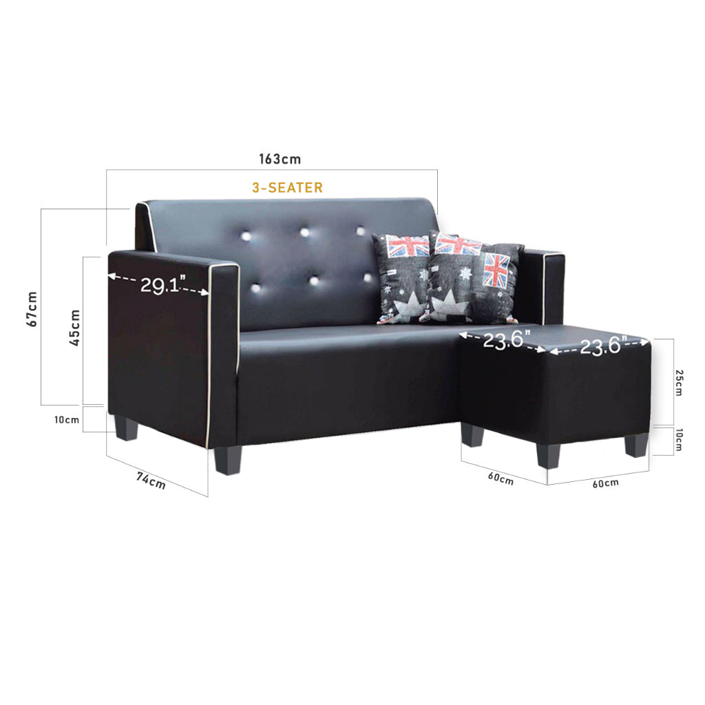 Onana Faux Leather Sofa with Ottoman In Black, Beige, And Brown