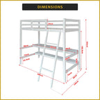 Lamer Single Loft Bed Solid Rubberwood Sturdy Durable in 3 Colours - w/ Mattress