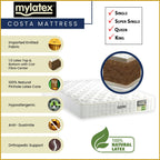 MyLatex COSTA 10" Natural Latex Rubberized Coconut Fibre Mattress - All Sizes Available