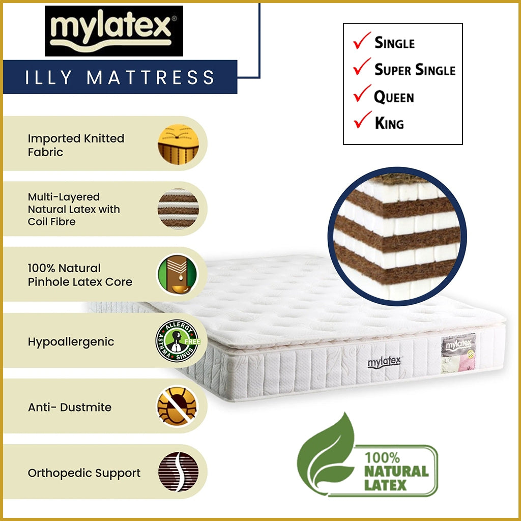 MyLatex ILLY 10" Natural Latex Mattress, Multi-Layered Coconut Fibre - All Sizes