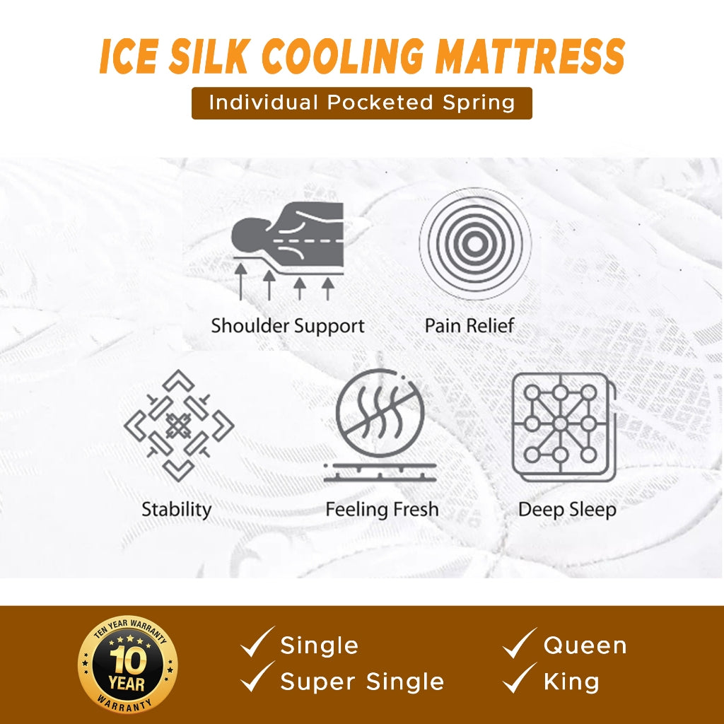 Diomire 13" Trinity Treasure Ice Silk Cooling Mattress Pocketed Spring - All Sizes