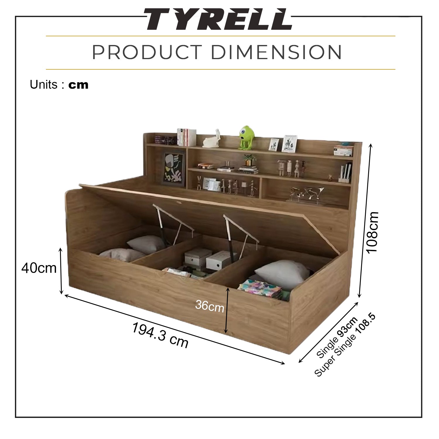 Tyrell Storage Bed / Fully Laminated Eco Board in 4 Colour - w/ Mattress Option