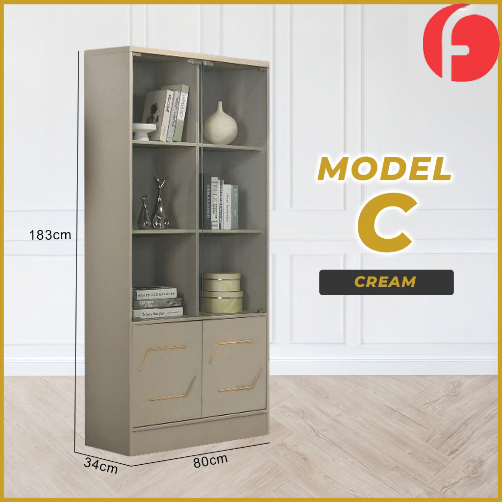 Tessa Series 3 Display Cabinet Book Shelves Glass Door