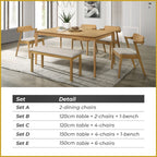 Raco 4/6 Seater Nordic Dining Set w/ Table, Chair & Bench Solid Rubber Wood in 3 Colours