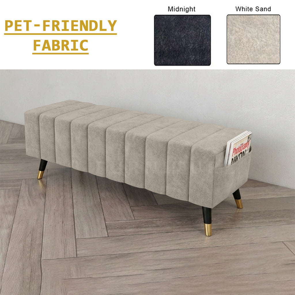 Moon Long Bench Chair High Density with Side Storage - 8 Colours