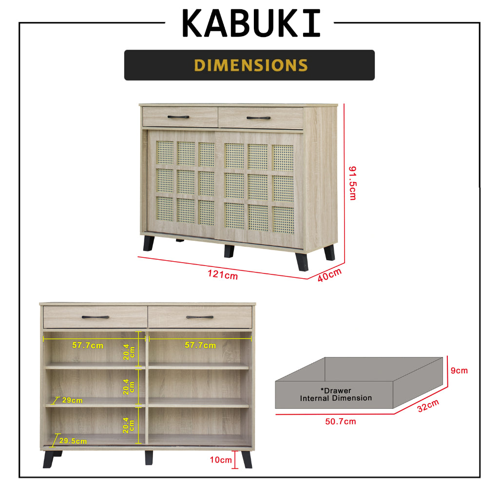 Kabuki Japanese Sliding Door Shoe Cabinet CARB-P2 Certified Board in 2 Colours