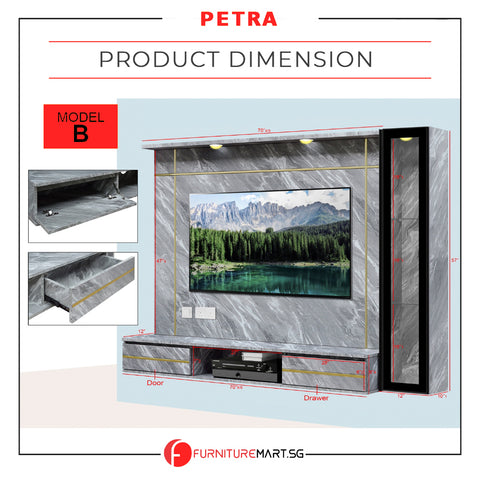 Image of Petra Series Wall Mount TV Console Marble Finish with Light and Built-in Socket in 3 Models