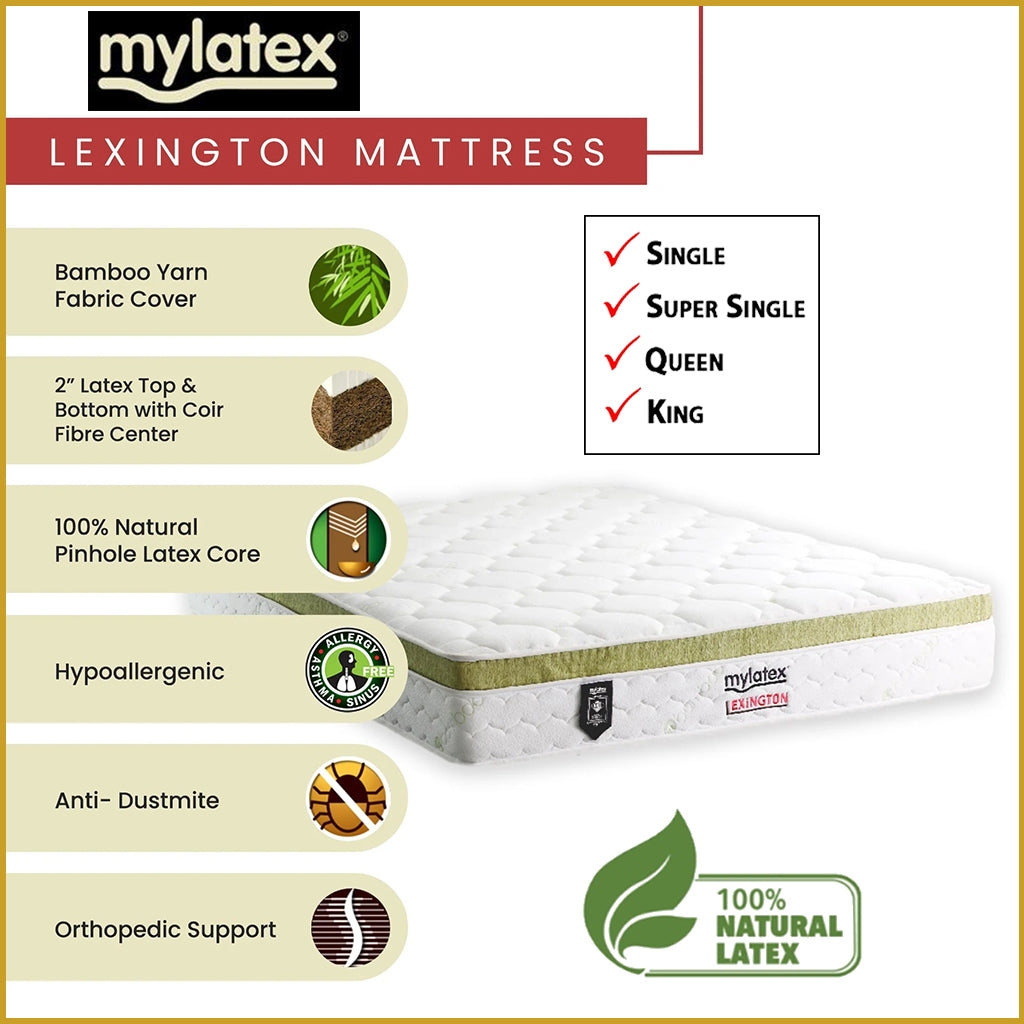 MyLatex LEXINGTON 11" Natural Latex, Coir Fibre Mattress w/ Bamboo Yarn Cover - All Size