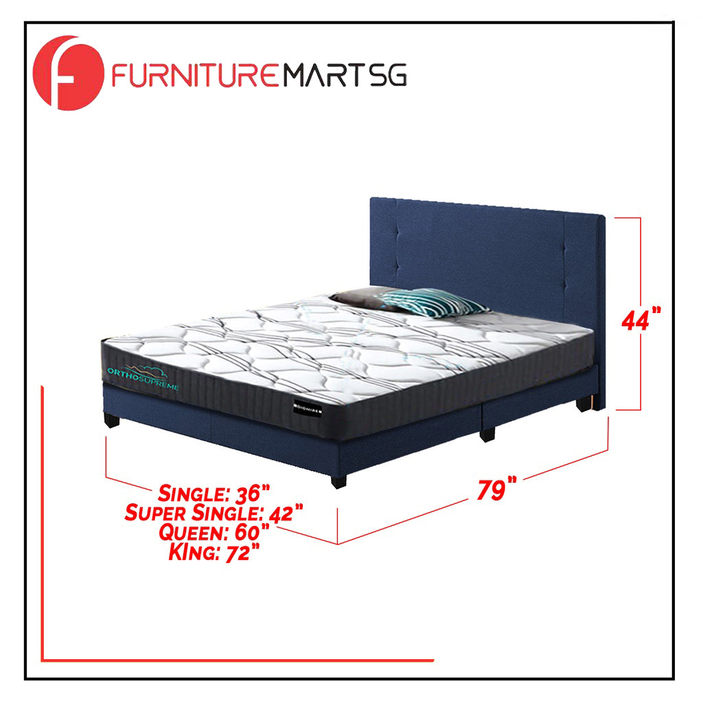 Naga Fabric Bed Frame With 10" Diomire Ortho Supreme Mattress Package In 4 Colours - All Sizes Available