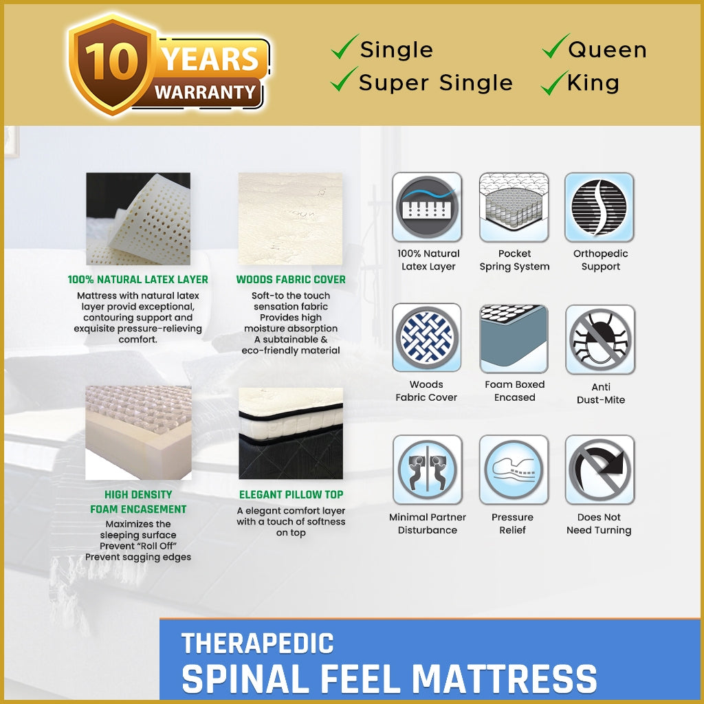 Therapedic Spinal Feel 14" Mattress Pocketed Spring w/ Natural Latex- All Sizes