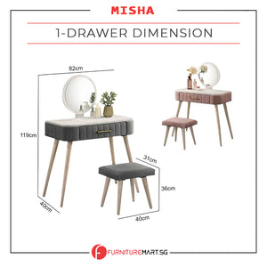 Misha Series Elegant Dressing Table with Stool in 2 Models - Available Grey and Pink Colour