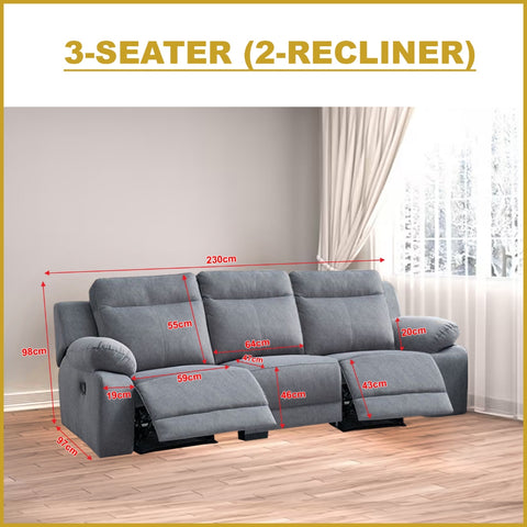 Image of Zarzy 1/2/3-Seater Reclining Sofa Pocketed Spring Claw Proof Pet-Friendly Fabric/Leather