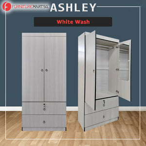 Ashley Soft Closing Hinges Wardrobe in Ash Grey or White Wash Colour