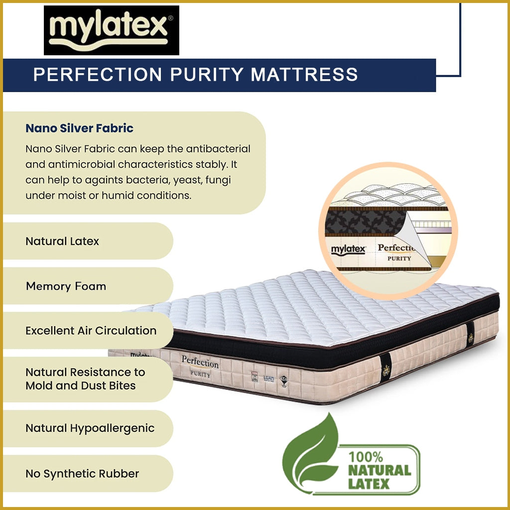 MyLatex PURITY 11" Mattress Natural Latex, Memory Foam, Nano Silver Cover - All Size