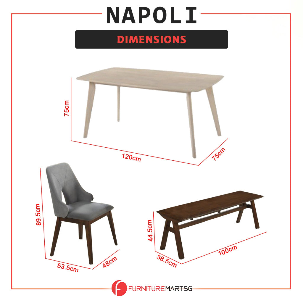 Napoli Solid Wood Dining Set Table with Chair and Bench