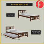 Gigi Single Pull-Out Bedframe Solid Wood Slatted Base  - w/ Mattress Option