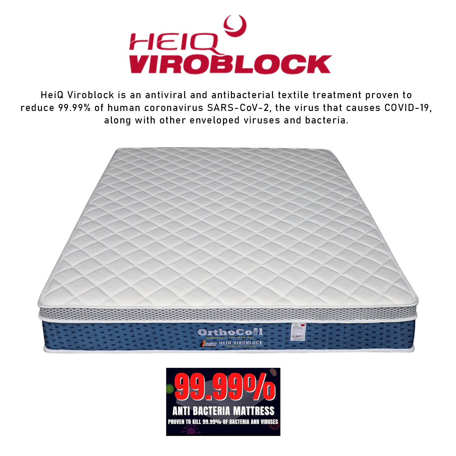 Orthocoil HEIQ Viroblock Anti Bacterial Mattress Pocket Spring - All Sizes Available