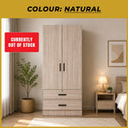 KENNA 2 Open Door CARB-P2 Certified Board Wardrobe With 2 Drawers - Free Installation