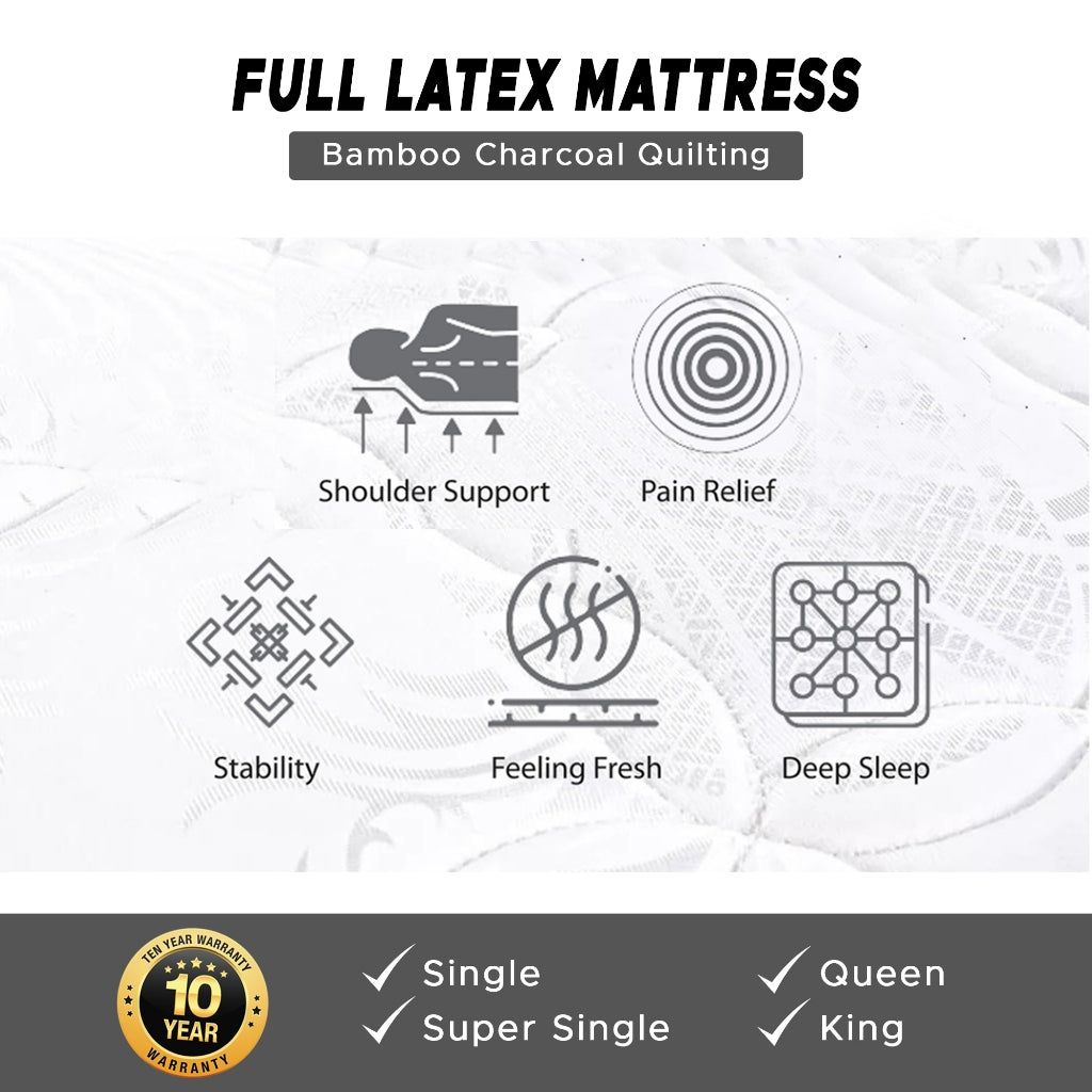 Diomire UNO 10" Mattress - Full Latex Foam w/ Bamboo Charcoal Quilting - All Sizes