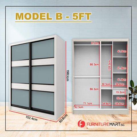 Image of Gwen Series 4/5/6FT 2-Door Sliding Door Wardrobe in 5 Colours in 3 Design