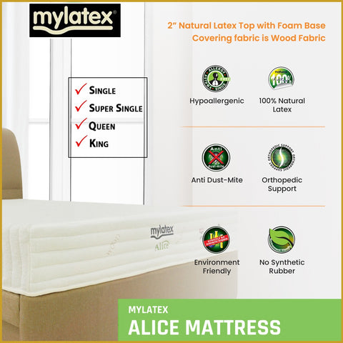 Image of MyLatex ALICE 10" Mattress Natural Latex Top, Foam Base and Wood Fabric Cover - All Size