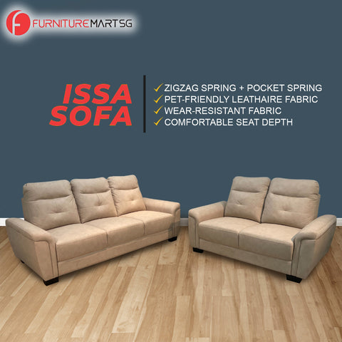 Image of Issa 2/3-Seater Sofa Pet-Friendly Leathaire Fabric ZigZag Spring and Pocket Spring Sofa in Beige