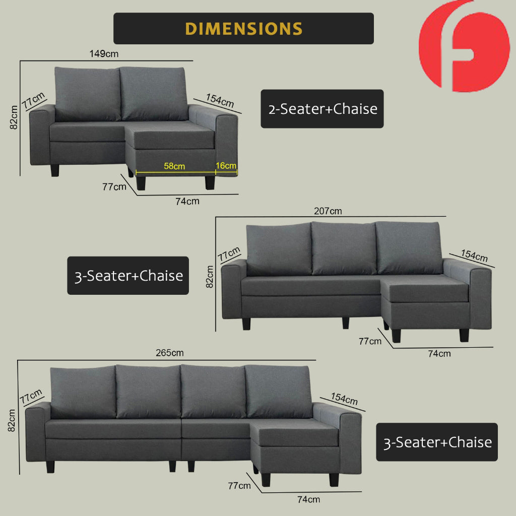 Nevin Sofa 1/2/3-Seater with Chaise L-Shaped Sofa High Density with PetFriendly Option