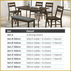 Jorgan 4/6 Seater Dining Set w/ Table, Chair & Bench Solid Rubber Wood in Walnut Colour