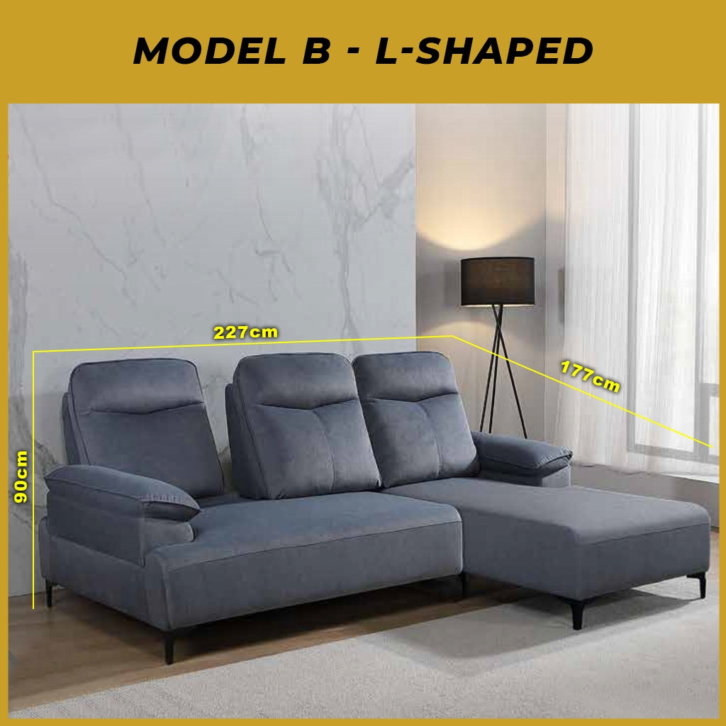 Veeta Model B 3-Seater Sofa Collection with L-shaped - PetFriendly w/ Pushback Function