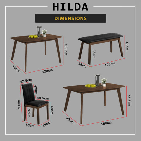 Image of Hilda Solid Wood Dining Set Table with PU Leather Chair and Bench in 2 Colours