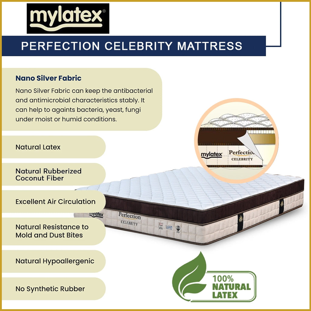 MyLatex CELEBRITY 12" Mattress Natural Latex, Coconut Fiber, Nano Silver Cover - All Size