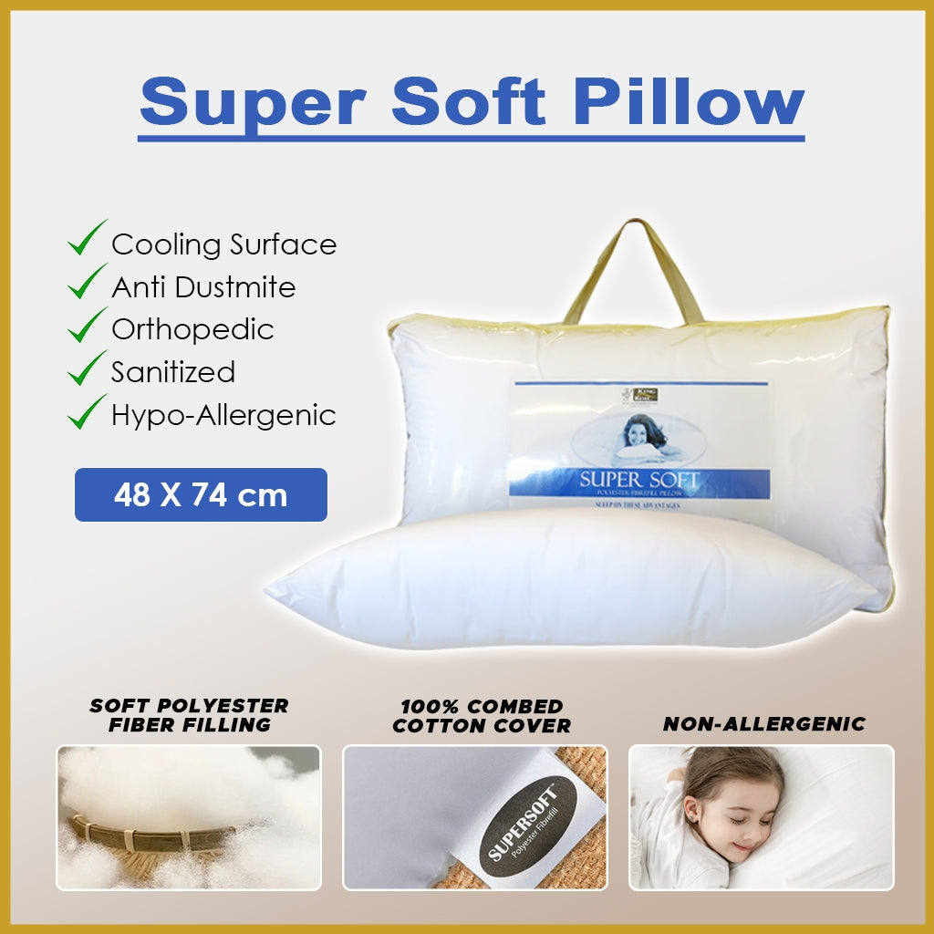 King Koil Hotel Grade Pillow Collection - Super Soft Pillow , 100% Combed Cotton Cover.