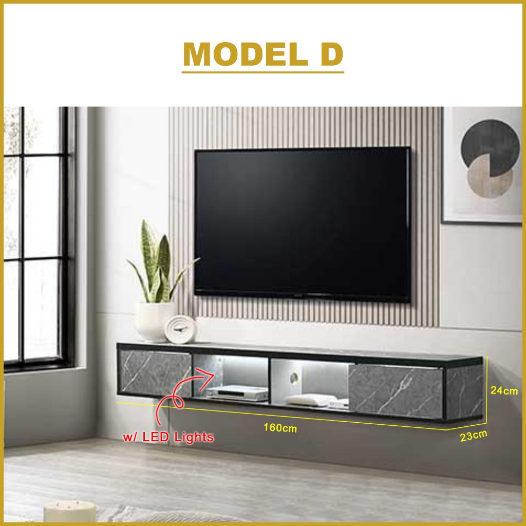 Sombra Model D Floating TV Console Wall Mounted in Black Colour