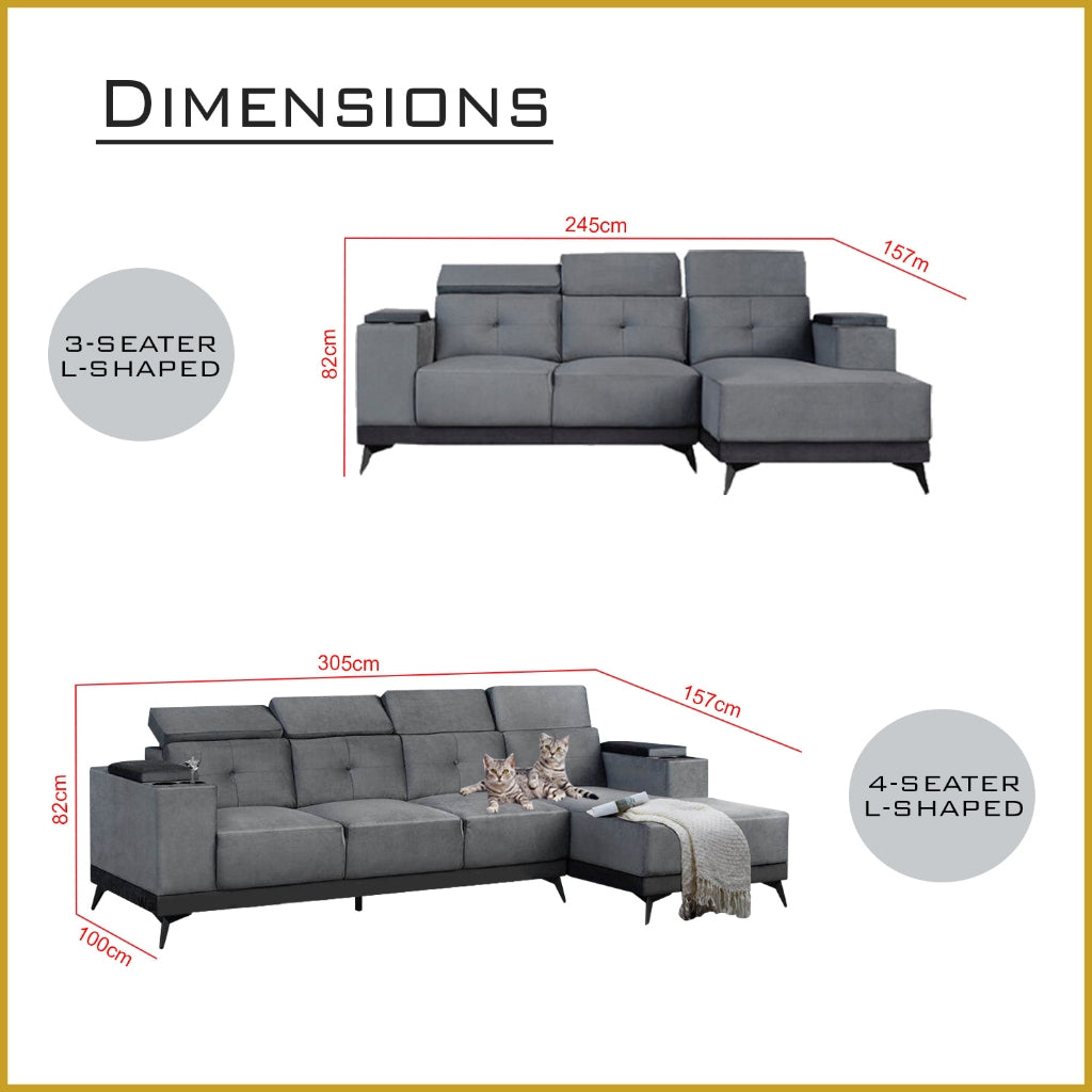 Sully 3/4-Seater L-Shaped Sofa with Storage w/ Scratch Resistant Pet-Friendly Option