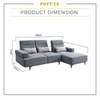Puffie Pet-Friendly L-shaped Pushback Sofa Pocketed Spring Seat in Grey Colour