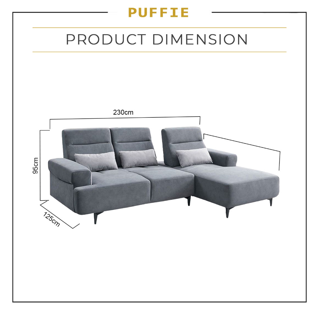 Puffie Pet-Friendly L-shaped Pushback Sofa Pocketed Spring Seat in Grey Colour