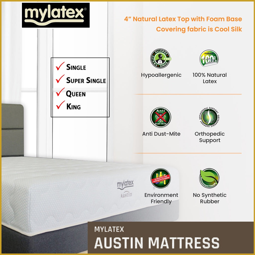 MyLatex AUSTIN 10" Mattress Natural Latex Top Cooling Silk Fabric Cover - All Size