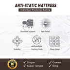 Diomire 10" LATEX Anti-Static Mattress Individual Pocketed Spring - All Sizes