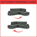 Jaylie Left-Right Reversible Sleeper Sectional Sofa with Ottoman Storage in Grey Pet Friendly Fabric