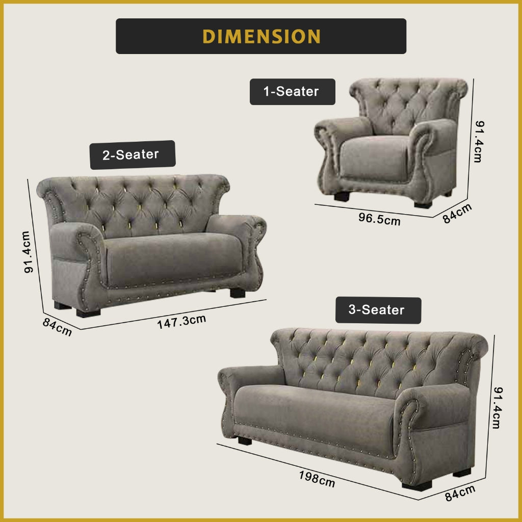 Aina 1/2/3 Seater Sofa Set PetFriendly Scratch-Resist Fabric in Grey or Brown Colour