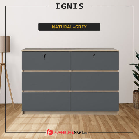 Image of Ignis 6 Drawers Premium Chest of Drawers Full Laminated Back Panel in 6 Colours