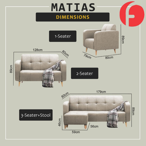 Image of Matias 1/2/3-Seater Sofa with Stool High Density Foam w/ PetFriendly Options