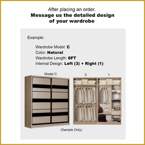 Charie Series 5FT/6FT/8FT Customizable Sliding Door Modular Wardrobe in 6 Designs