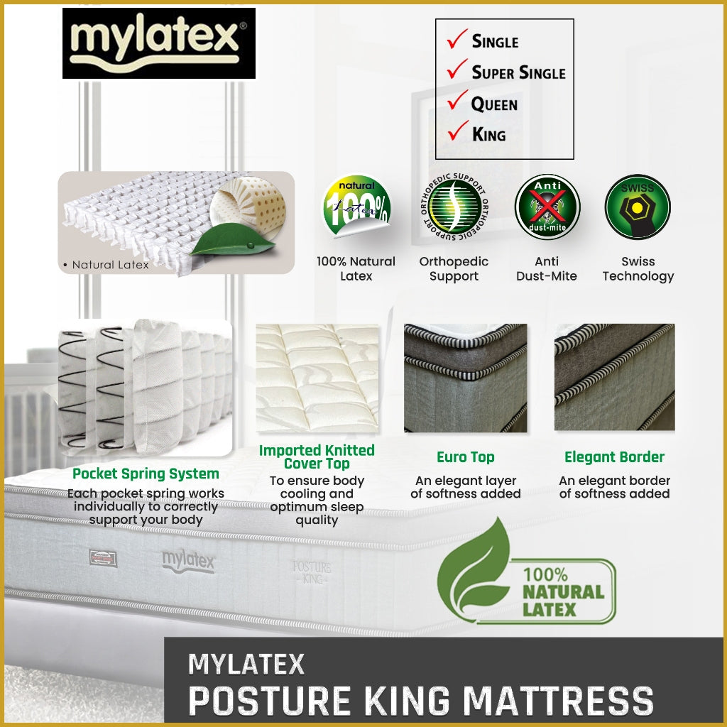 MyLatex Posture King 12" Pocketed Spring Mattress Natural Latex - All Sizes Available