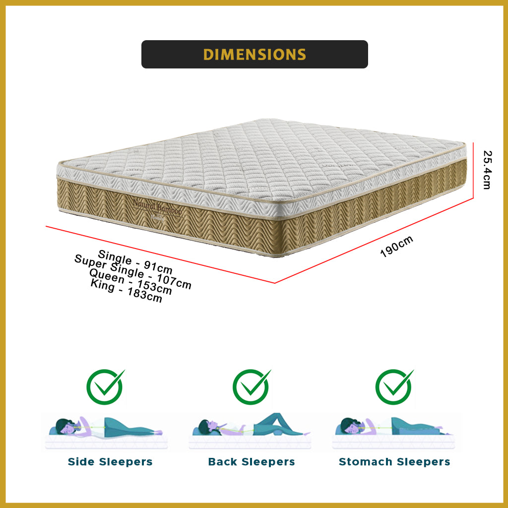 Honey Natural Bamboo 10" Natural Coconut Fibre Bamboo Fabric Mattress - All Sizes