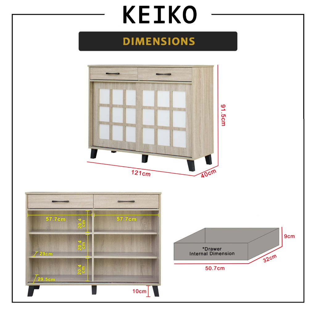 Keiko Japanese Sliding Door Shoe Cabinet CARB-P2 Certified Board in 2 Colours