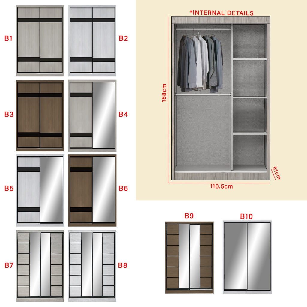 Frankfurt Series 4FT 2-Door Sliding Door Wardrobe in 50 Models Available