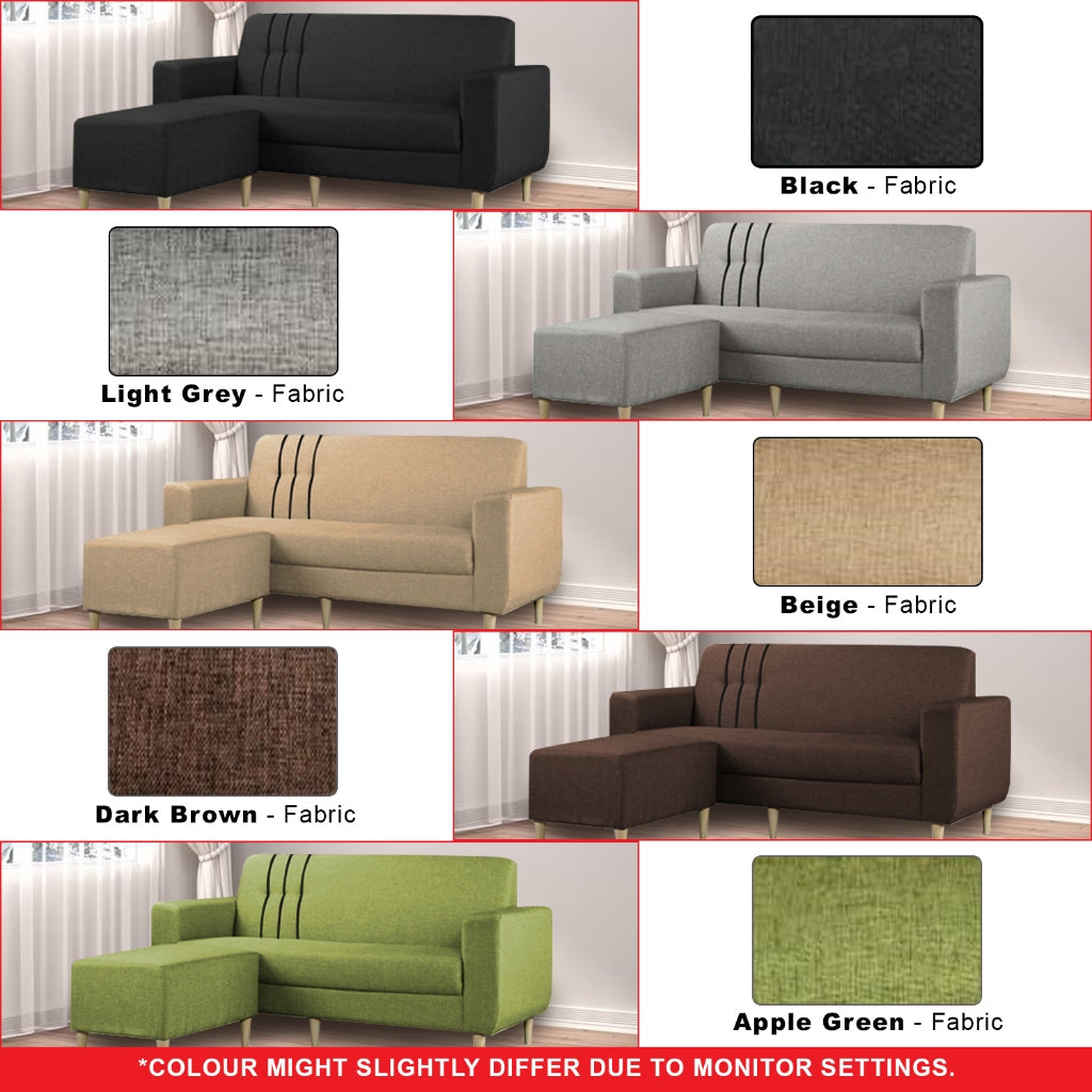 Nican 3-Seater Sofa with Chaise in Fabric Colours